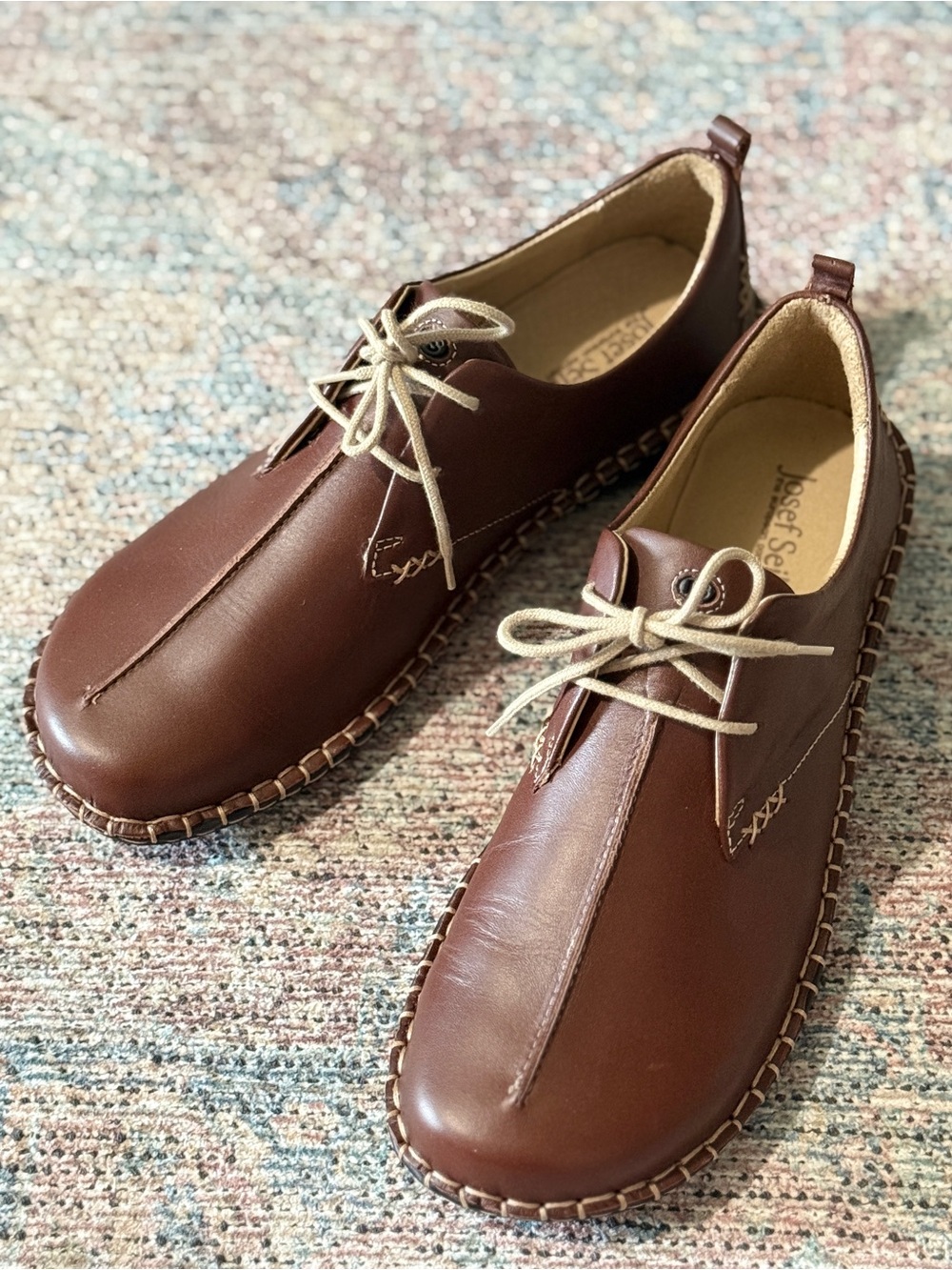 Josef Seibel Lindsay 2 Brown Leather Whipstitch Oxford Comfort Shoes Size 39